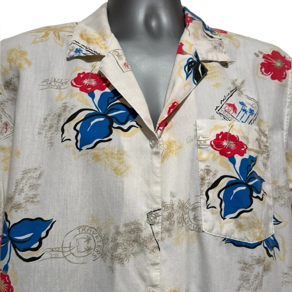 Vintage Levi’s Travelers Short Sleeve Hawaiian Floral Camp Shirt Mens Large